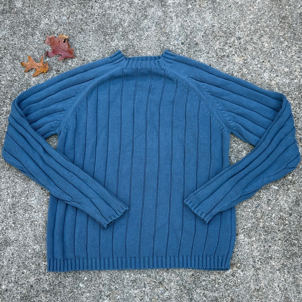 Lord and Taylor Casual Classic Blue Ribbed Knit Sweater, Men's/Women's M/L